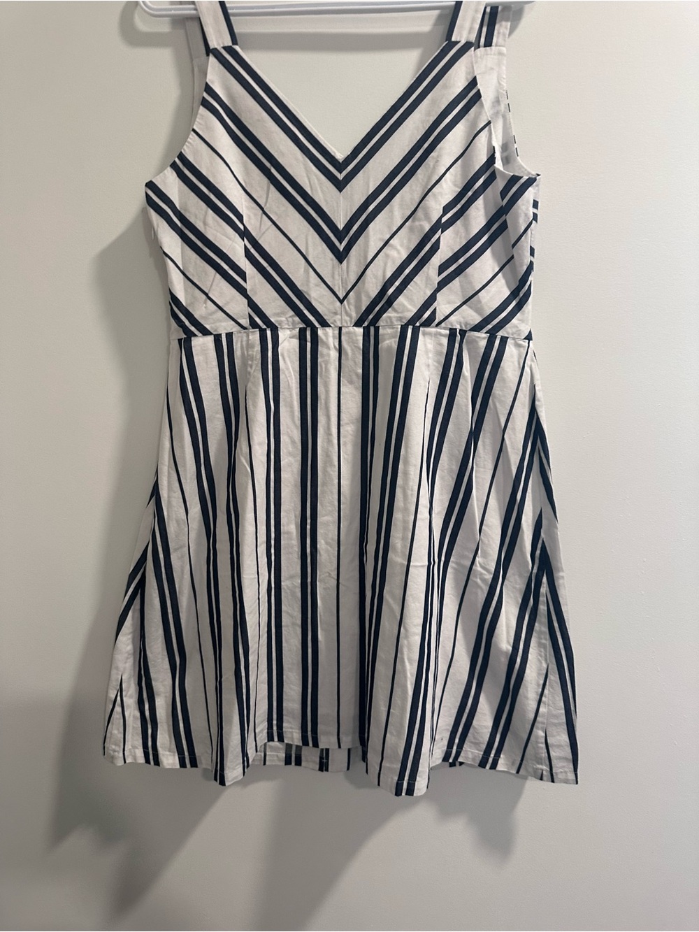 Striped White and Black Sleeveless Mini Dress